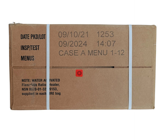 Genuine US Army Military MRE Case A. 12 X Ration Packs. Menus 1-12. Long Life Meal Ready To Eat.